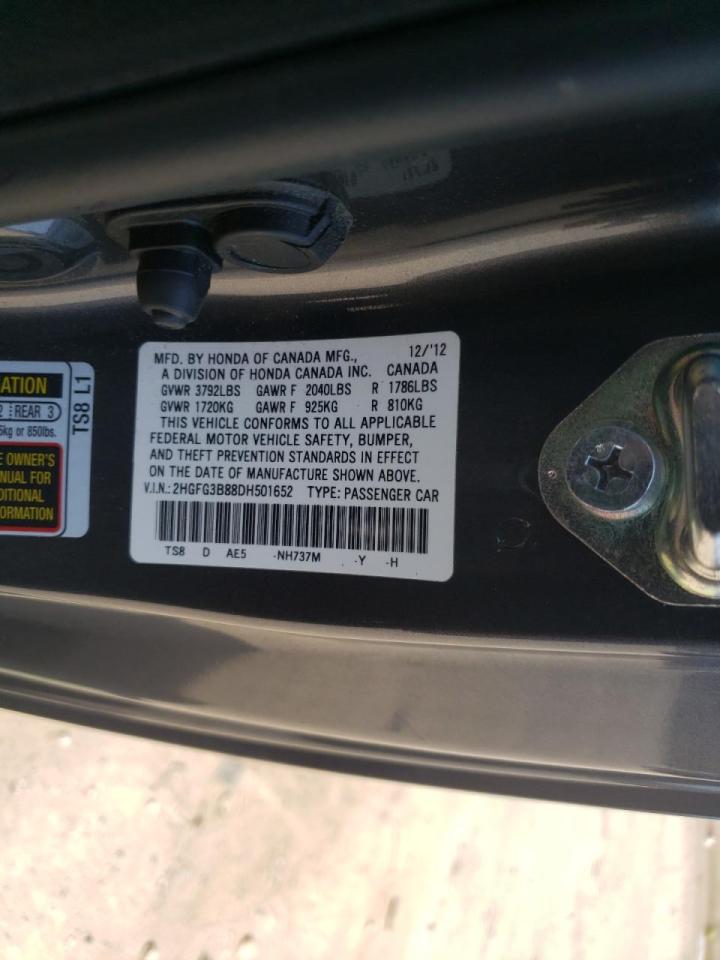 Photo 10 from auction – 2013 HONDA CIVIC with VIN 2HGFG3B88DH501652