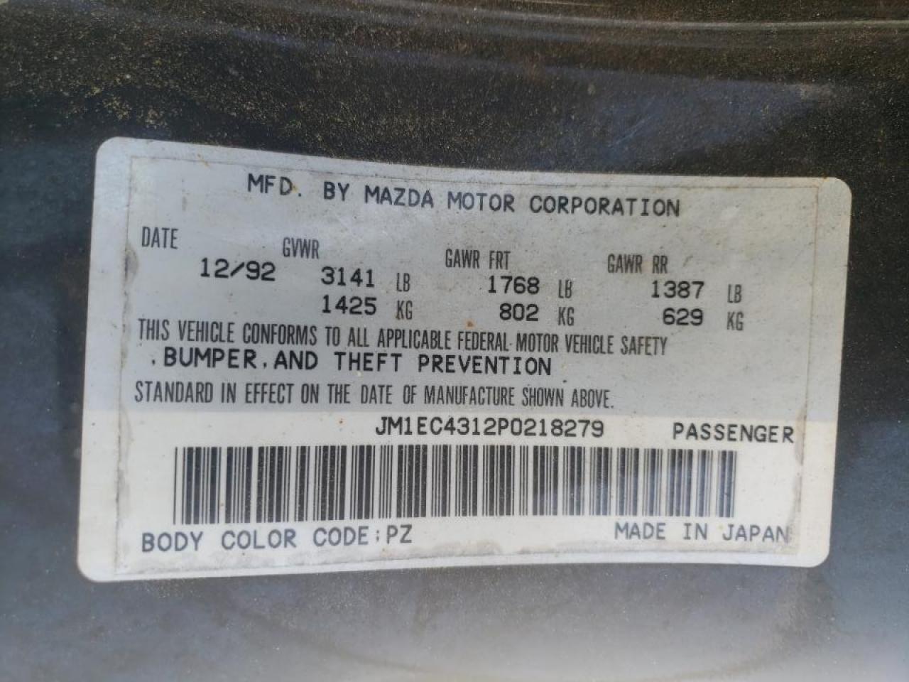 Photo 10 from auction – 1993 MAZDA MX-3 with VIN JM1EC4312P0218279