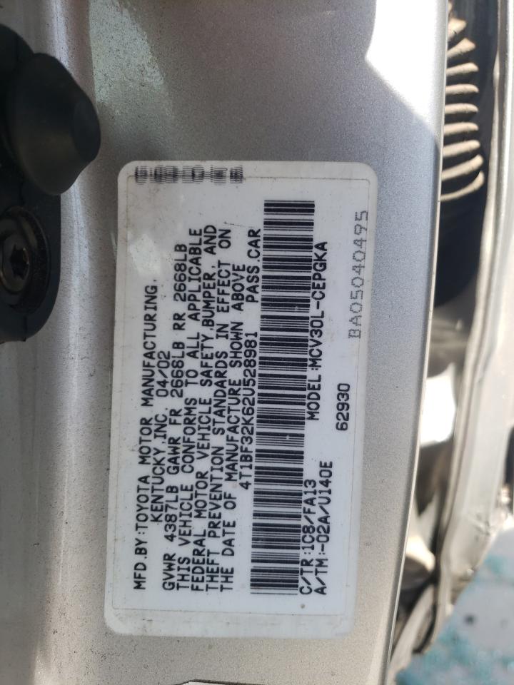 Photo 10 from auction – 2002 TOYOTA CAMRY LE with VIN 4T1BF32K62U528981