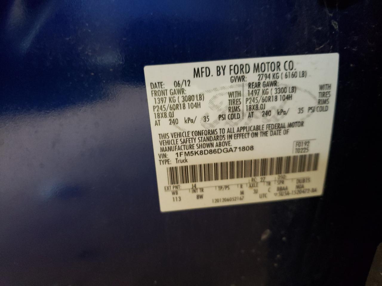 Photo 10 from auction – 2013 FORD EXPLORER X with VIN 1FM5K8D86DGA71808