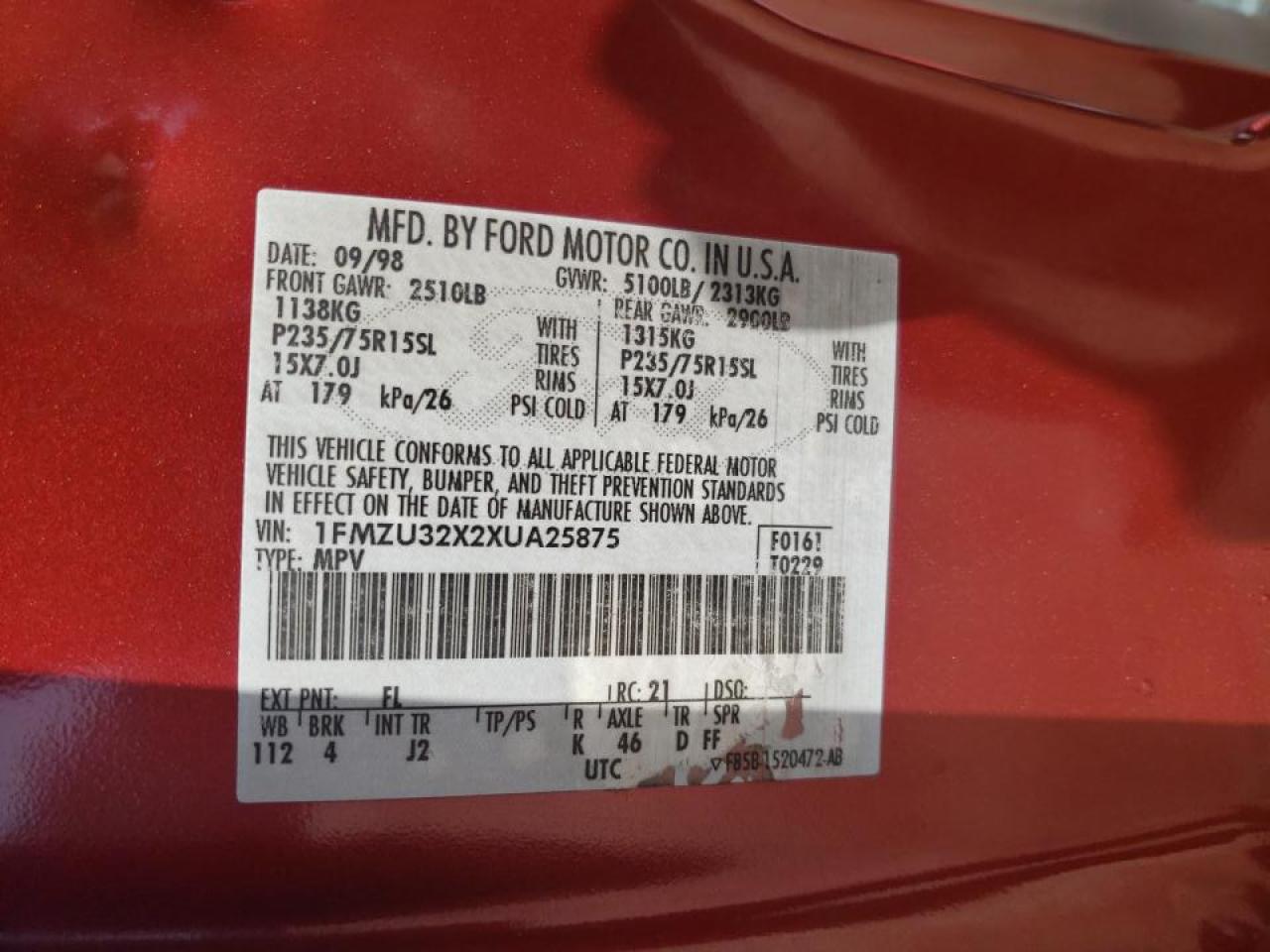 Photo 10 from auction – 1999 FORD EXPLORER with VIN 1FMZU32X2XUA25875