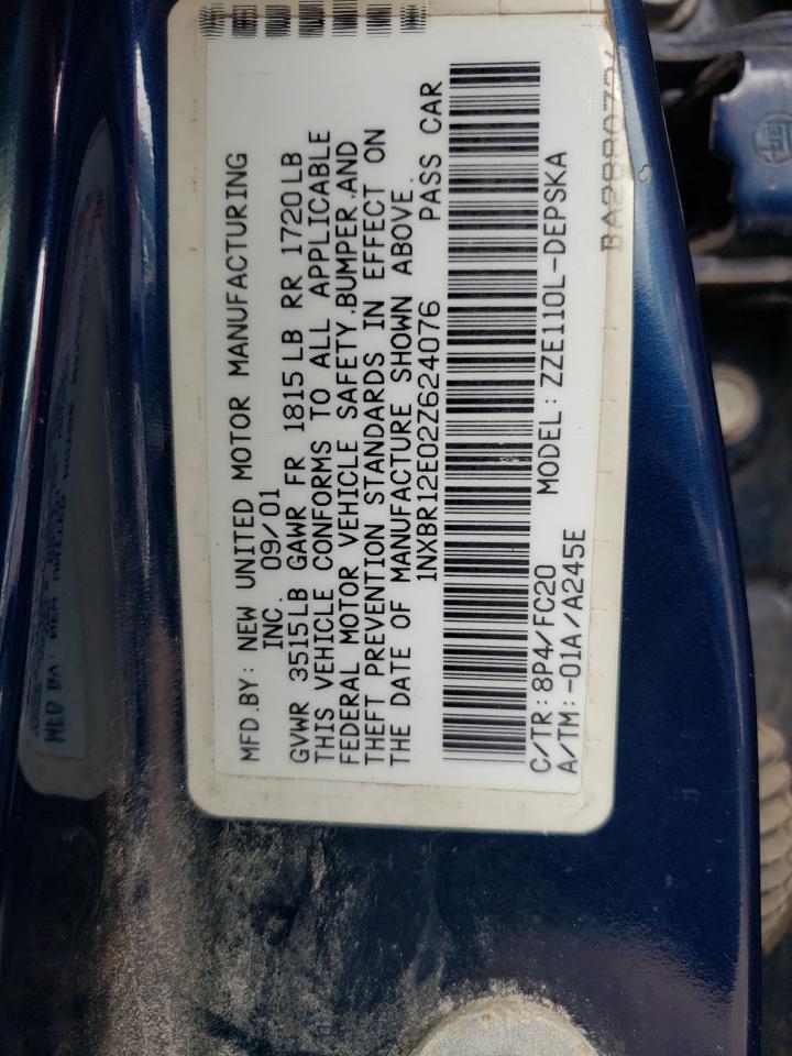 Photo 10 from auction – 2002 TOYOTA COROLLA CE with VIN 1NXBR12E02Z624076