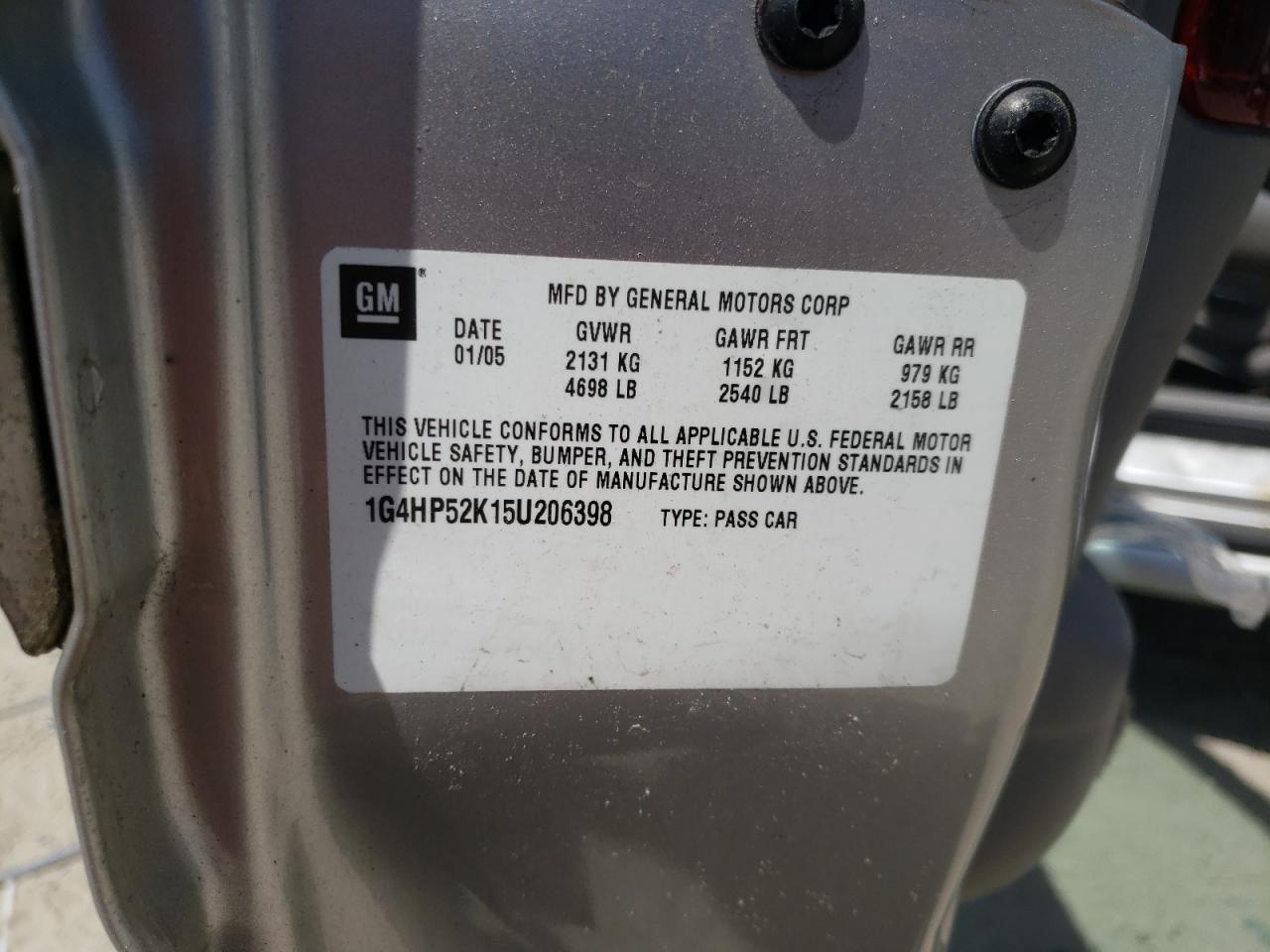 Photo 10 from auction – 2005 BUICK LESABRE CU with VIN 1G4HP52K15U206398