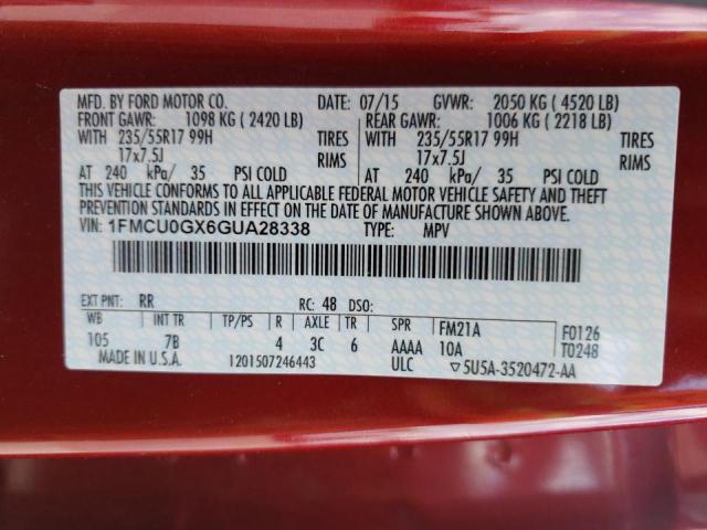 Photo 10 from auction – 2016 FORD ESCAPE SE with VIN 1FMCU0GX6GUA28338