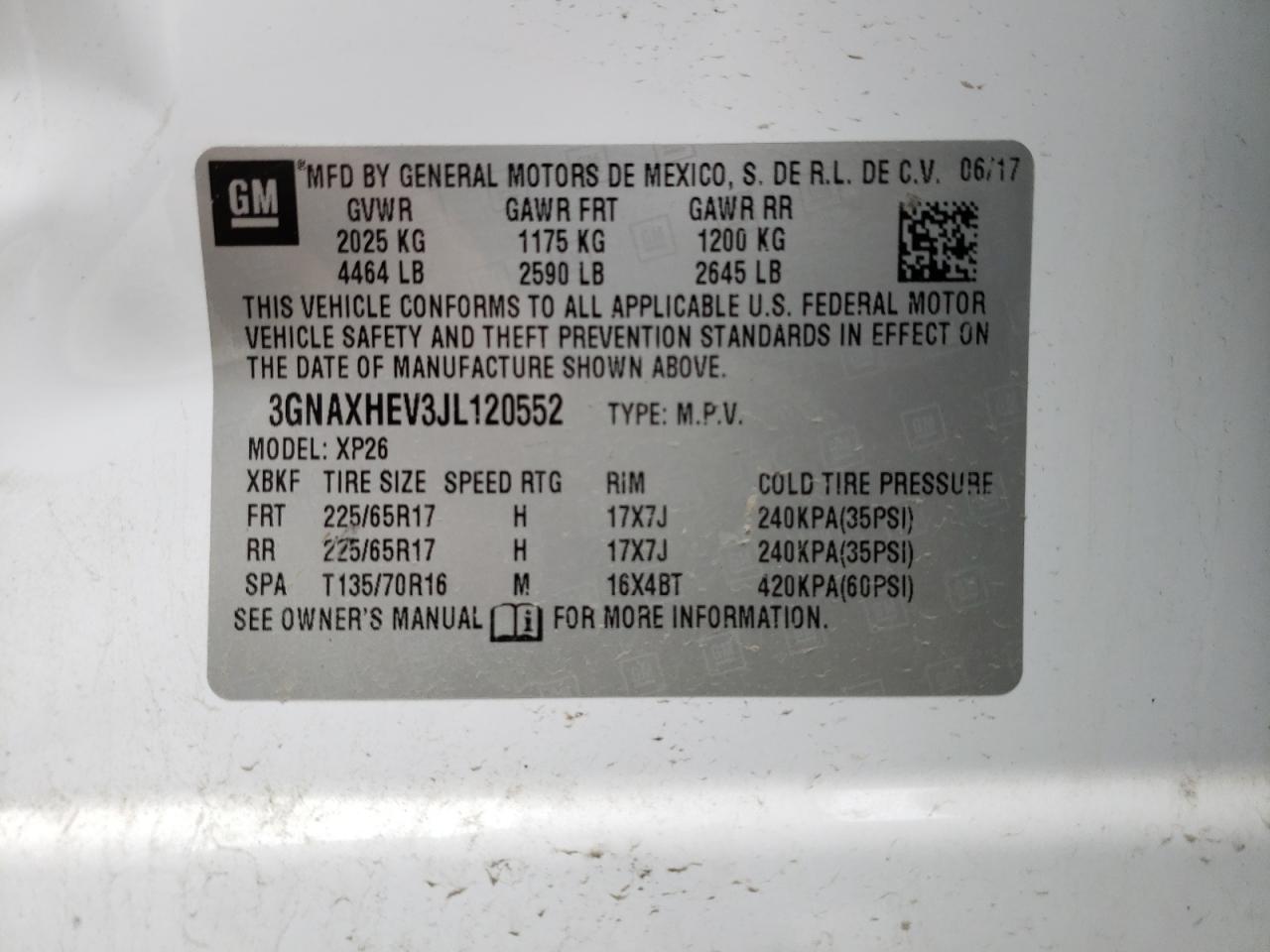 Photo 10 from auction – 2018 CHEVROLET EQUINOX LS with VIN 3GNAXHEV3JL120552