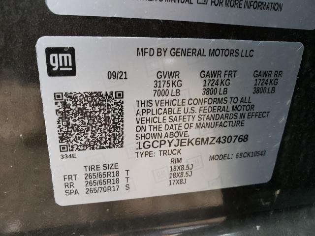 Photo 10 from auction – 2021 CHEVROLET SILVERADO with VIN 1GCPYJEK6MZ430768