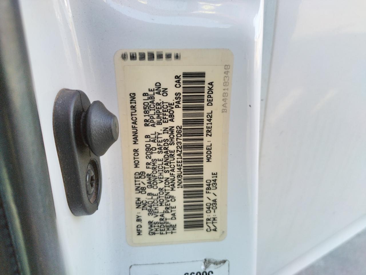 Photo 10 from auction – 2010 TOYOTA COROLLA BA with VIN 1NXBU4EE1AZ237062