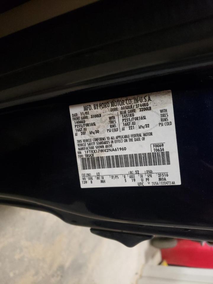 Photo 10 from auction – 2002 FORD F150 with VIN 1FTRX17W42NA61960