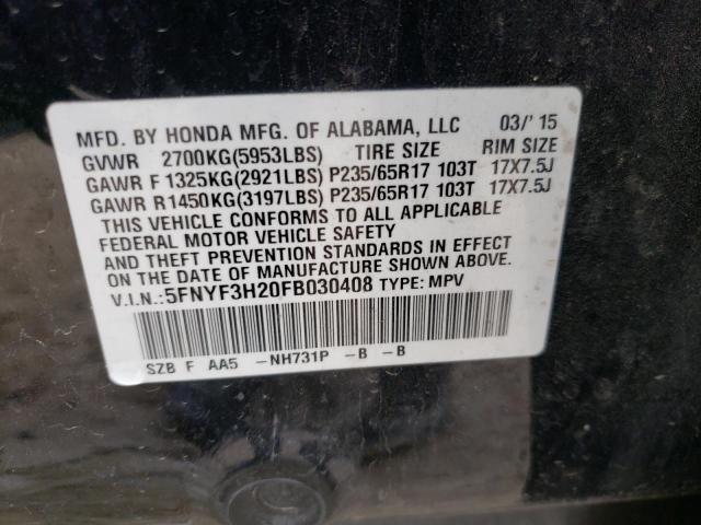 Photo 10 from auction – 2015 HONDA PILOT LX with VIN 5FNYF3H20FB030408