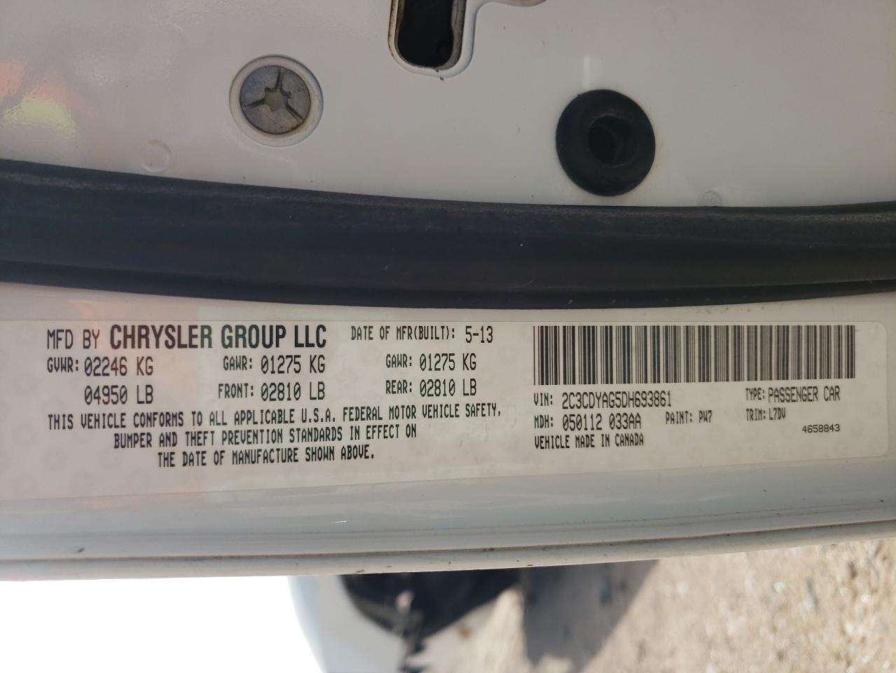 Photo 10 from auction – 2013 DODGE CHALLENGER with VIN 2C3CDYAG5DH693861