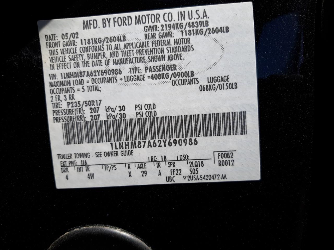 Photo 10 from auction – 2002 LINCOLN LS with VIN 1LNHM87A62Y690986