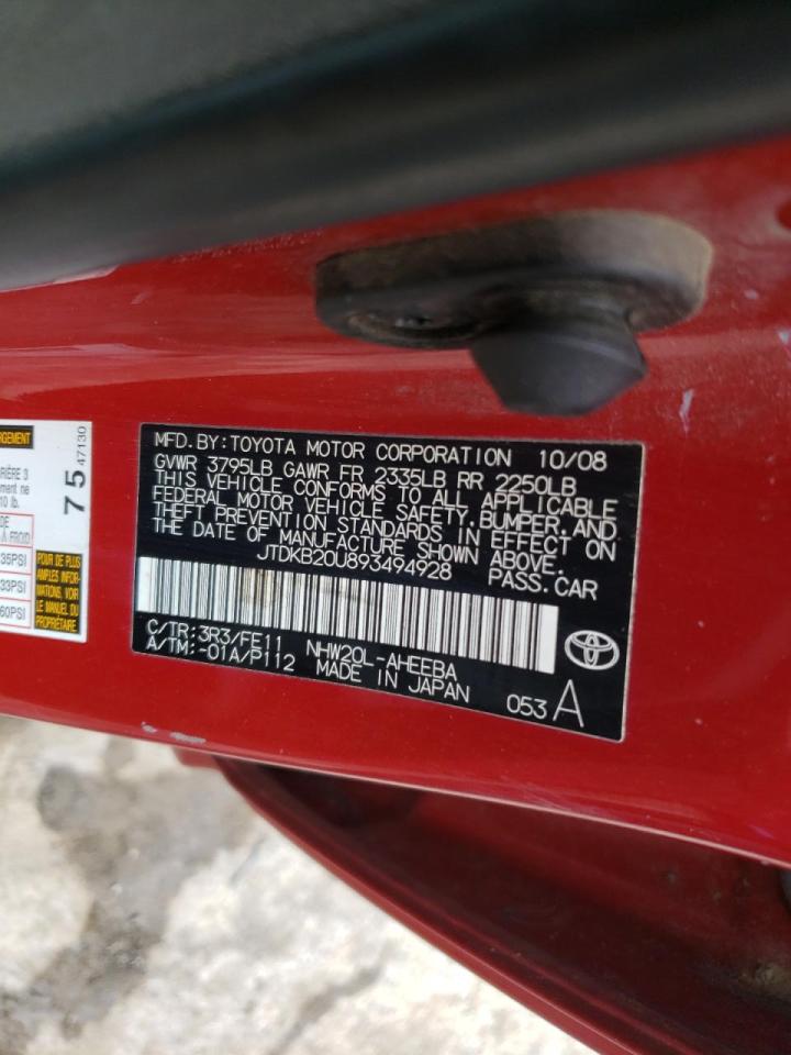 Photo 10 from auction – 2009 TOYOTA PRIUS with VIN JTDKB20U893494928
