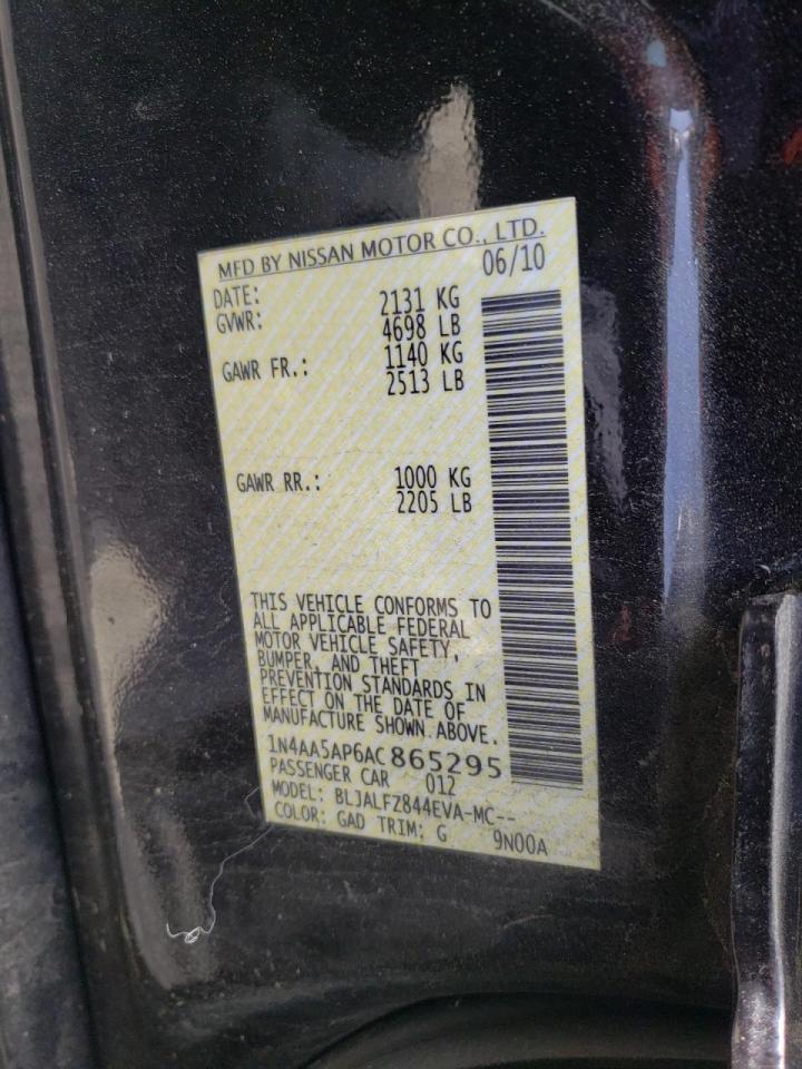 Photo 10 from auction – 2010 NISSAN MAXIMA S with VIN 1N4AA5AP6AC865295