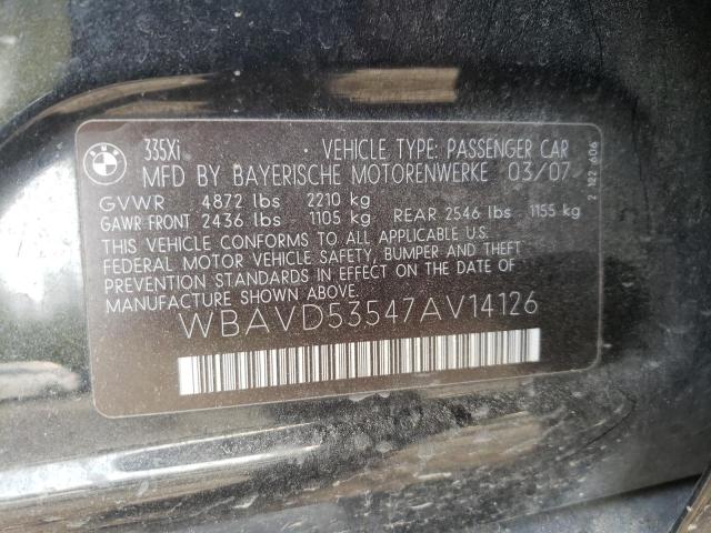 Photo 10 from auction – 2007 BMW 335 XI with VIN WBAVD53547AV14126