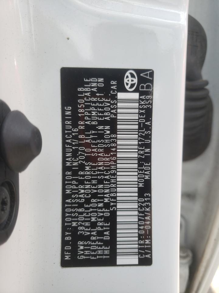 Photo 10 from auction – 2017 TOYOTA COROLLA L with VIN 5YFBURHE9HP614838