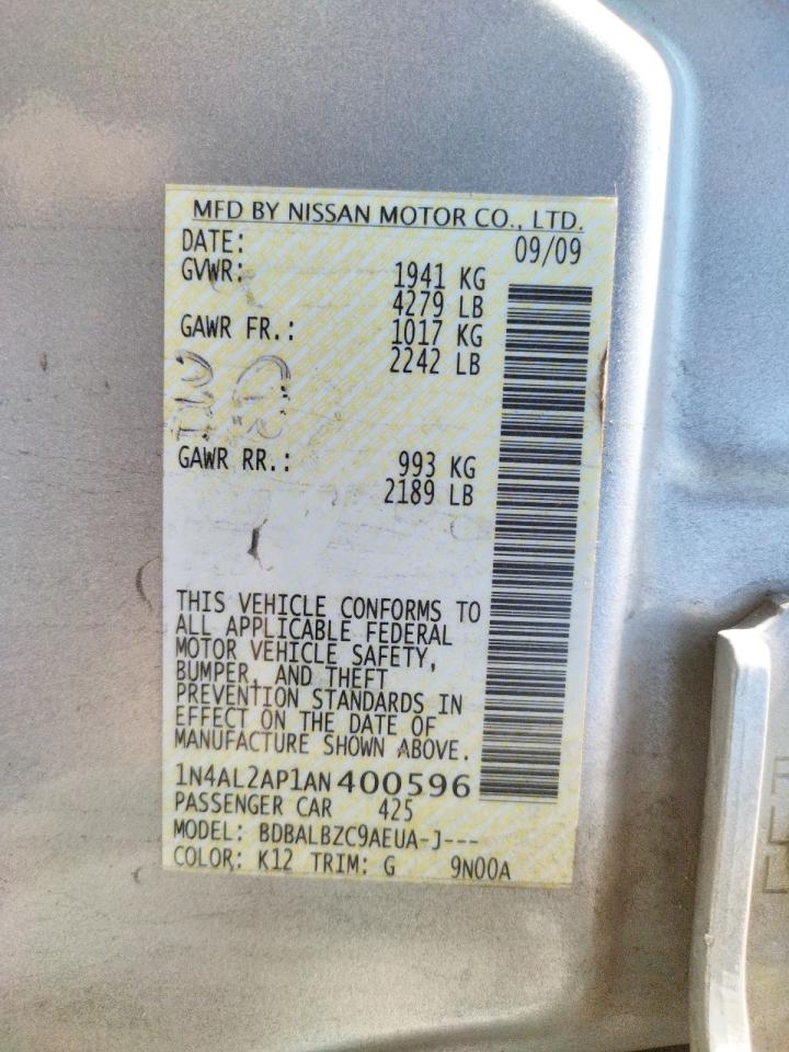 Photo 10 from auction – 2010 NISSAN ALTIMA BAS with VIN 1N4AL2AP1AN400596