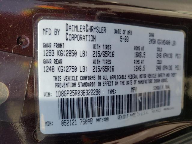 Photo 10 from auction – 2003 DODGE CARAVAN SE with VIN 1D8GP25R03B322290
