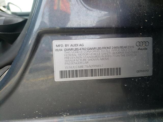 Photo 10 from auction – 2005 AUDI A4 1.8T QU with VIN WAULC68E75A099857