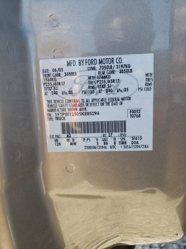 Photo 10 from auction – 2005 FORD F150 SUPER with VIN 1FTPW12505KE85294