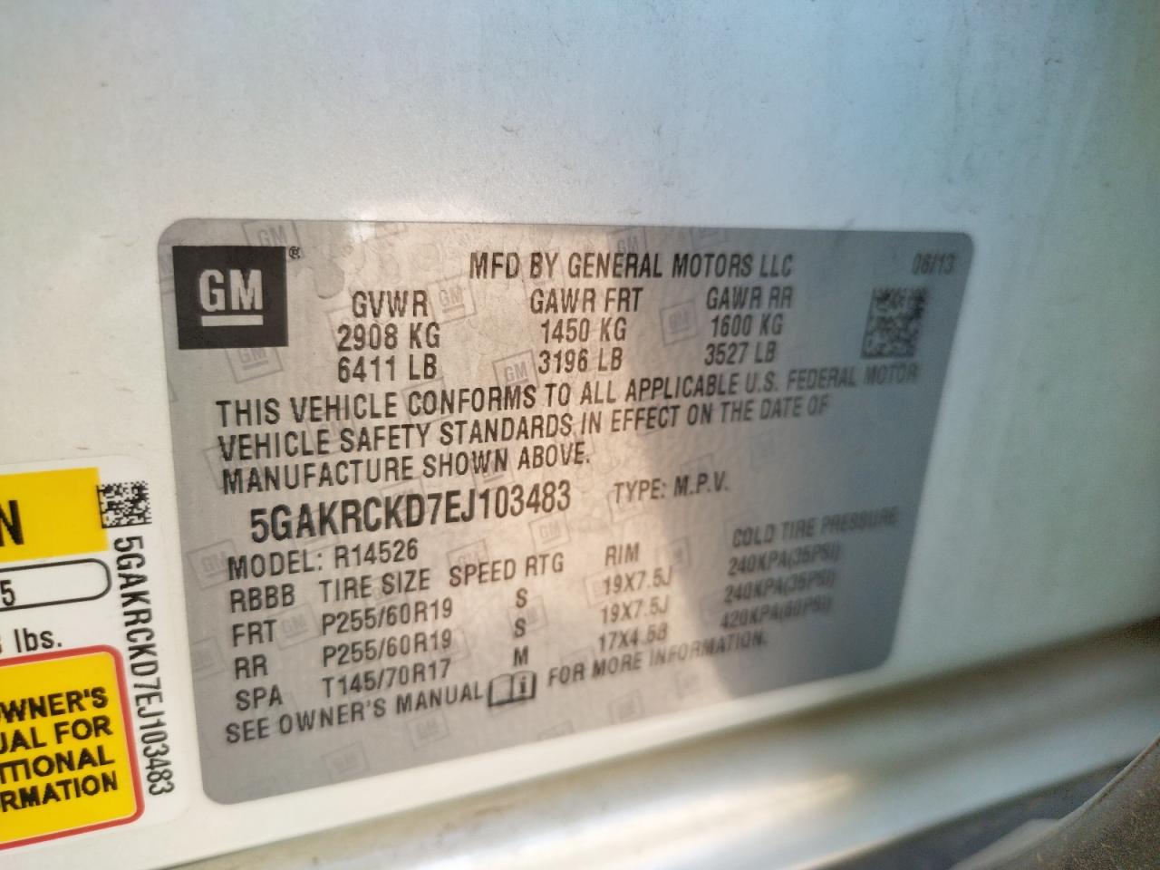 Photo 10 from auction – 2014 BUICK ENCLAVE with VIN 5GAKRCKD7EJ103483
