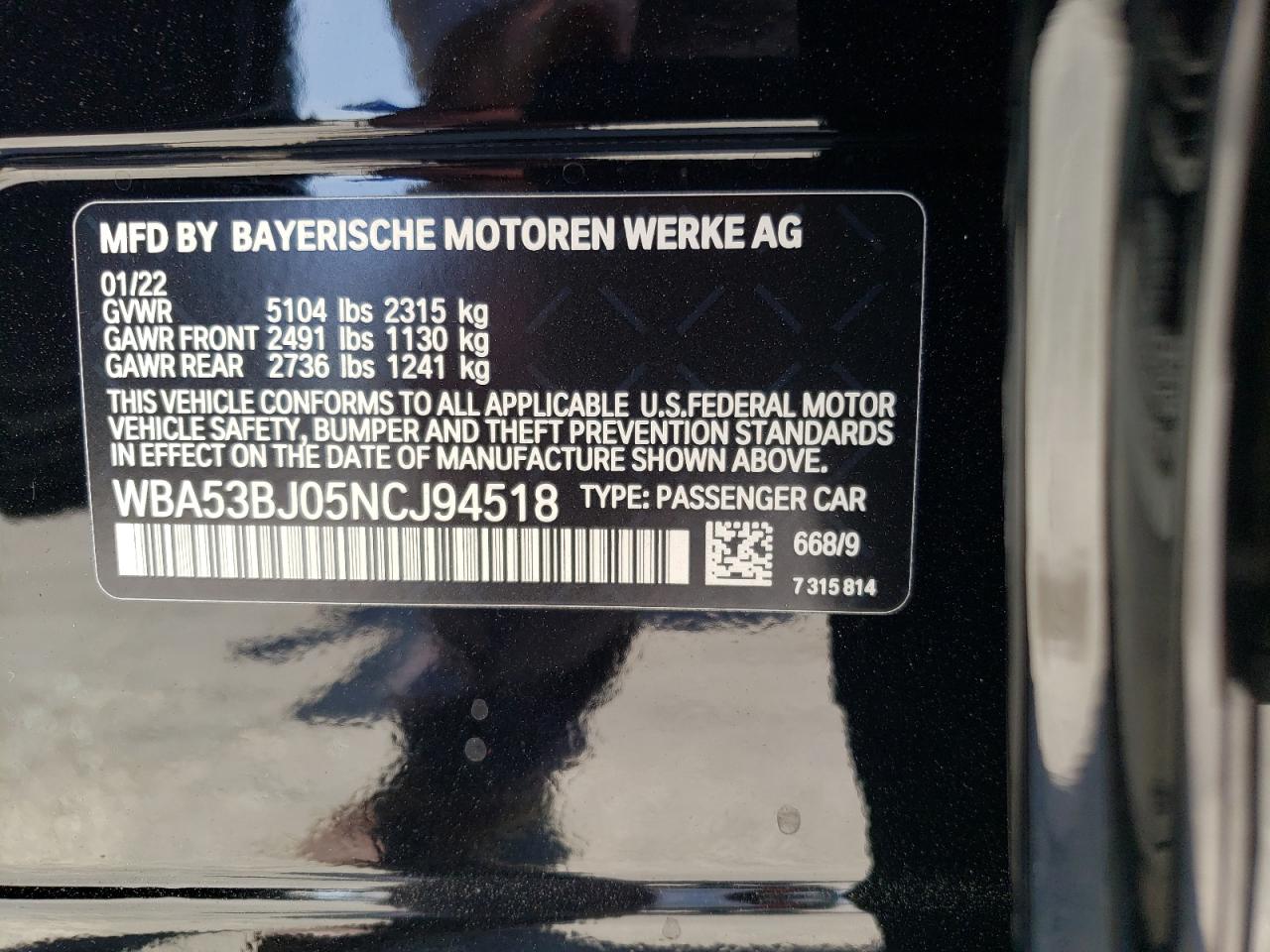 Photo 10 from auction – 2022 BMW 540 I with VIN WBA53BJ05NCJ94518