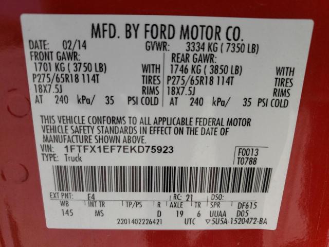 Photo 10 from auction – 2014 FORD F150 SUPER with VIN 1FTFX1EF7EKD75923