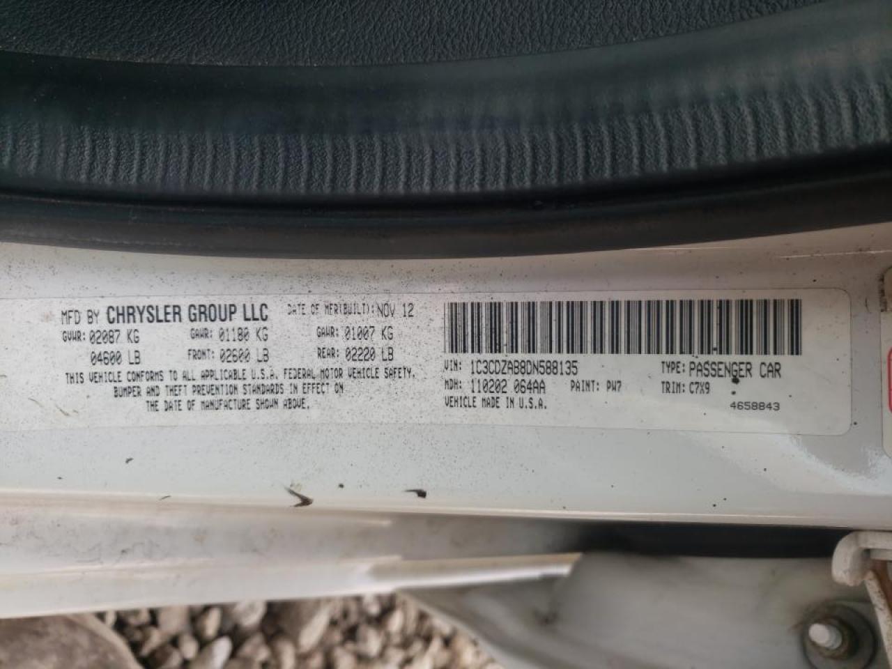 Photo 10 from auction – 2013 DODGE AVENGER SE with VIN 1C3CDZAB8DN588135