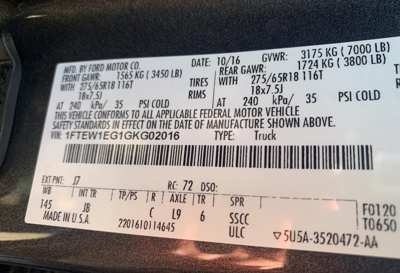 Photo 10 from auction – 2016 FORD F150 SUPER with VIN 1FTEW1EG1GKG02016
