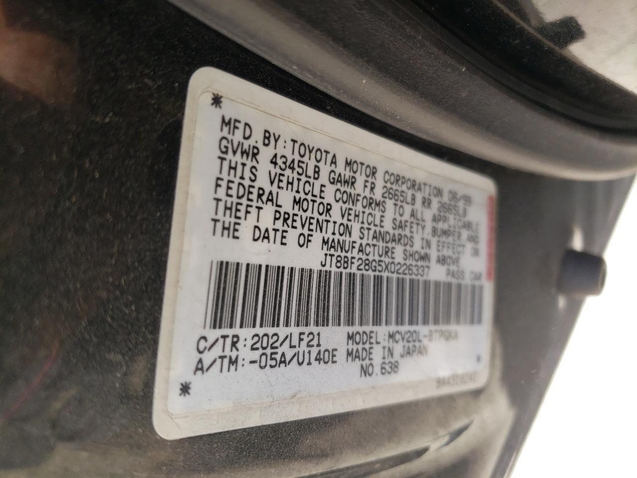 Photo 10 from auction – 1999 LEXUS ES 300 with VIN JT8BF28G5X0226337
