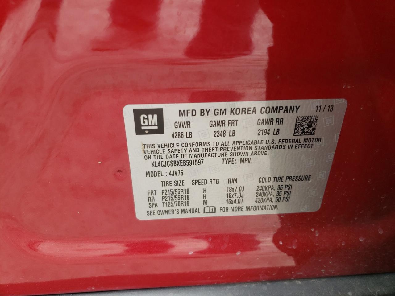 Photo 10 from auction – 2014 BUICK ENCORE with VIN KL4CJCSBXEB591597