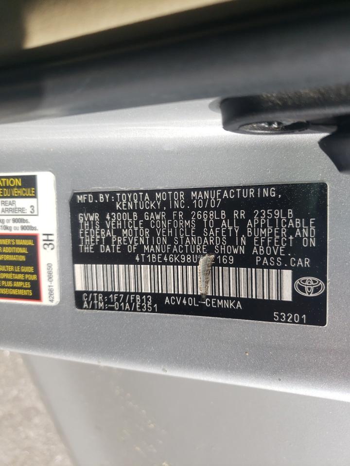 Photo 10 from auction – 2008 TOYOTA CAMRY CE with VIN 4T1BE46K98U762169