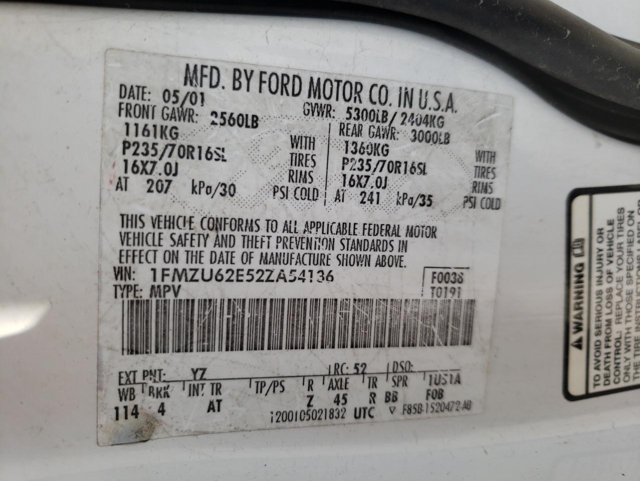 Photo 10 from auction – 2002 FORD EXPLORER X with VIN 1FMZU62E52ZA54136