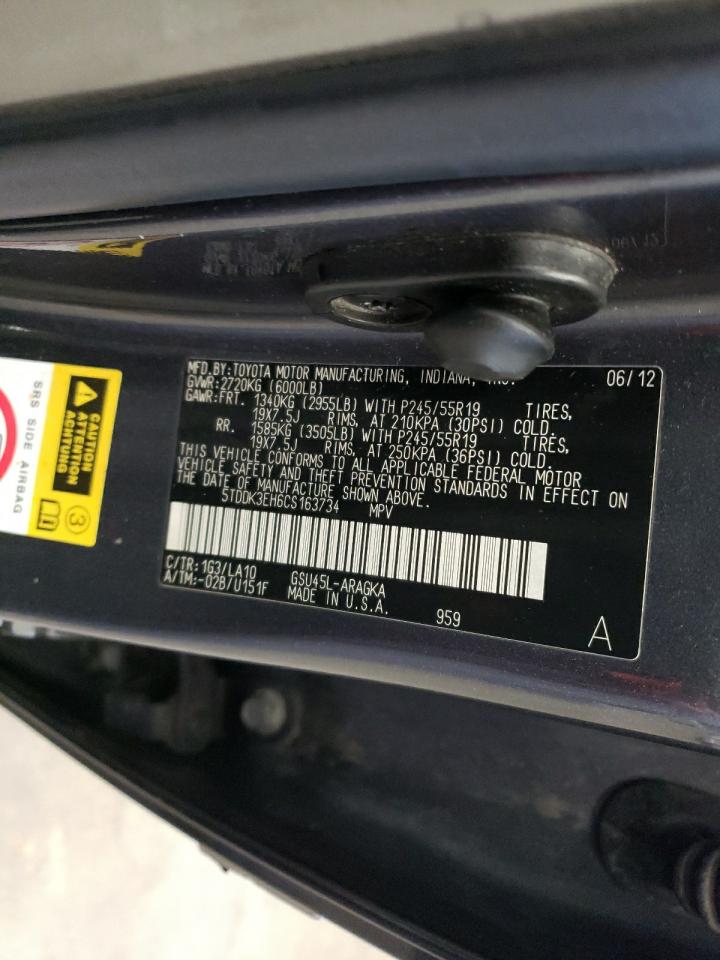 Photo 10 from auction – 2012 TOYOTA HIGHLANDER with VIN 5TDDK3EH6CS163734