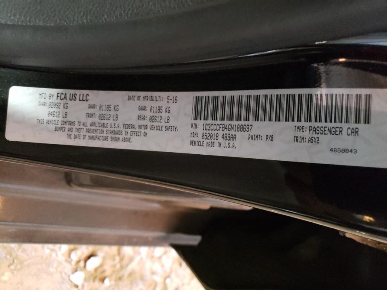 Photo 20 from auction – 2016 CHRYSLER 200 LX with VIN 1C3CCCFB4GN188697