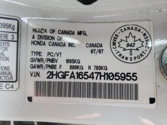 Photo 10 from auction – 2007 HONDA CIVIC LX with VIN 2HGFA16547H105955