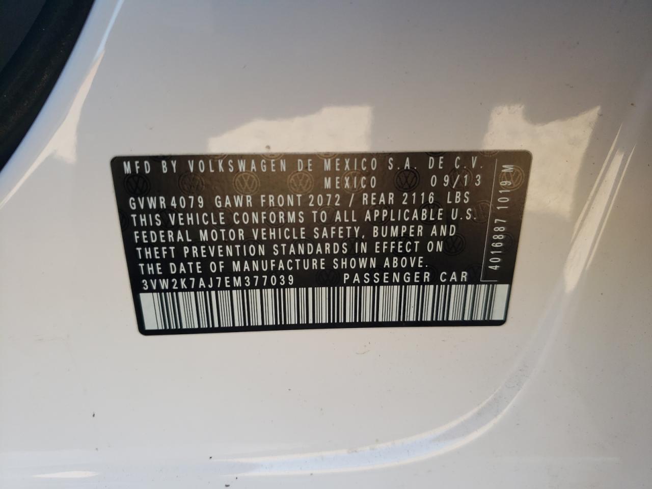 Photo 10 from auction – 2014 VOLKSWAGEN JETTA BASE with VIN 3VW2K7AJ7EM377039