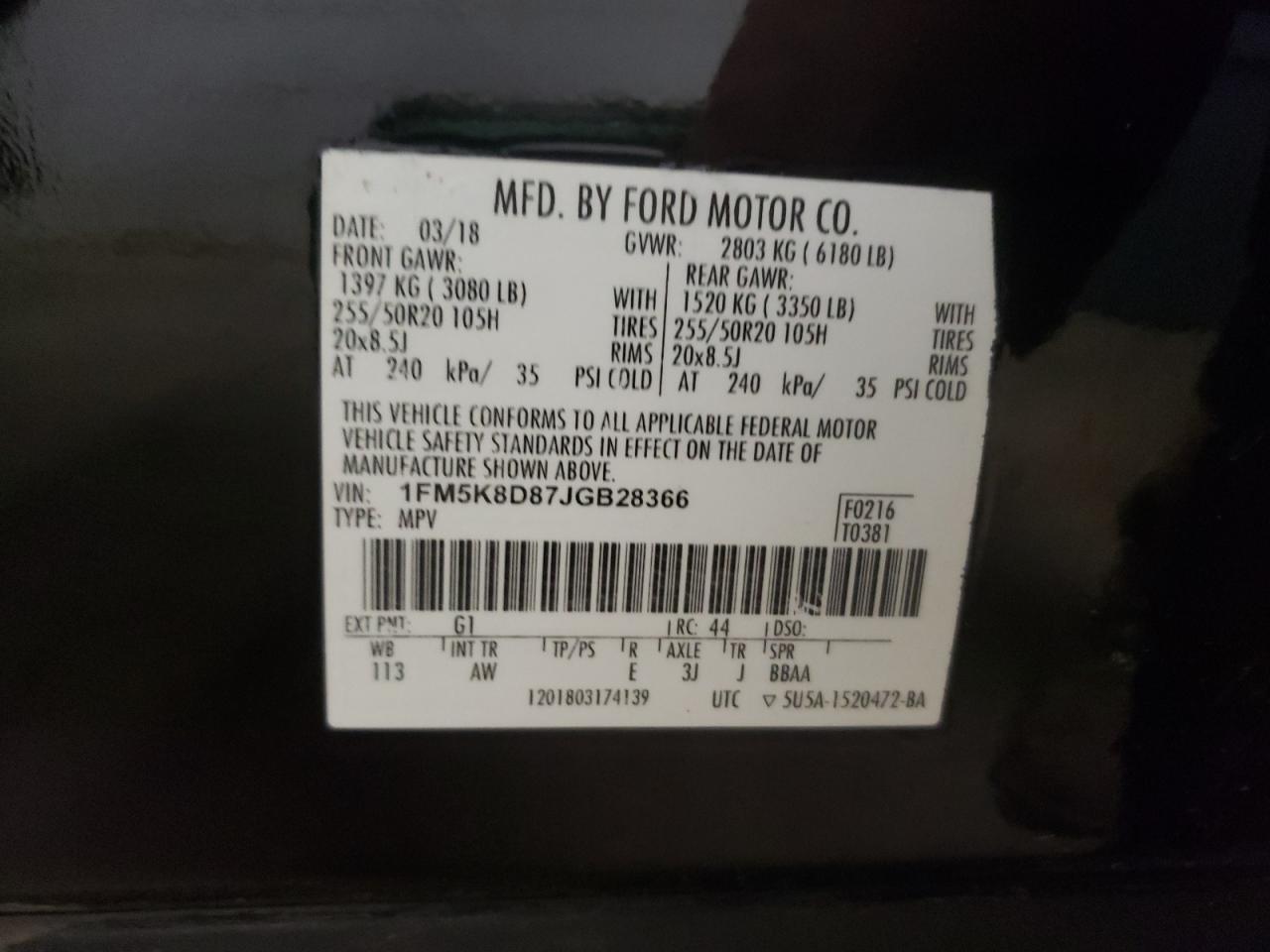 Photo 10 from auction – 2018 FORD EXPLORER X with VIN 1FM5K8D87JGB28366