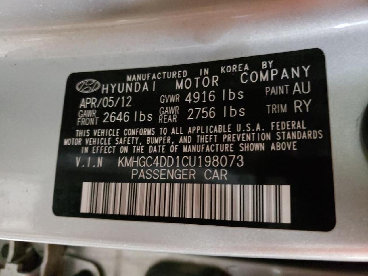 Photo 10 from auction – 2012 HYUNDAI GENESIS 3. with VIN KMHGC4DD1CU198073