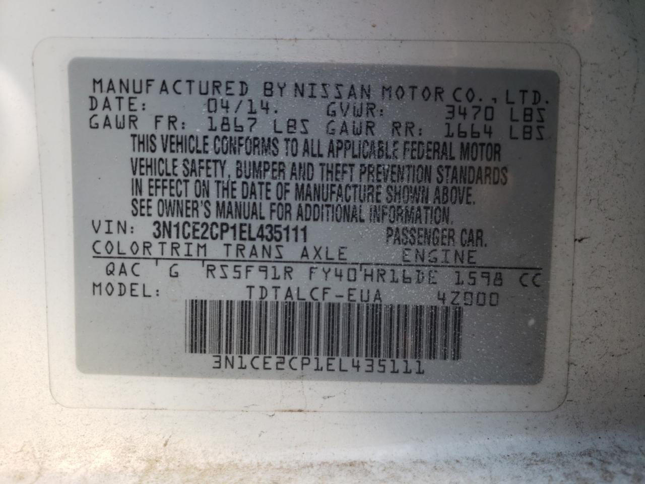 Photo 10 from auction – 2014 NISSAN VERSA NOTE with VIN 3N1CE2CP1EL435111