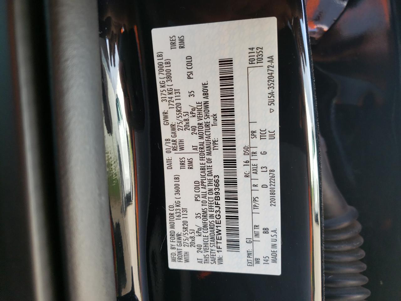 Photo 10 from auction – 2018 FORD F150 SUPER with VIN 1FTEW1EG3JFB93663