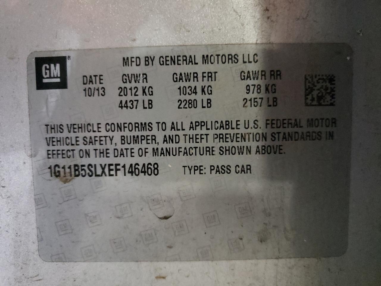 Photo 10 from auction – 2014 CHEVROLET MALIBU LS with VIN 1G11B5SLXEF146468