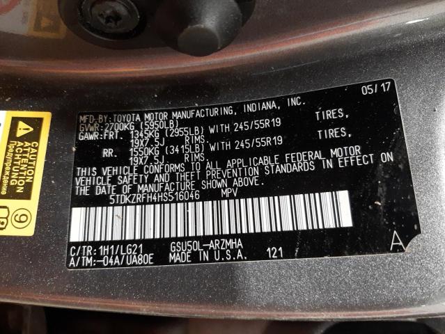 Photo 10 from auction – 2017 TOYOTA HIGHLANDER with VIN 5TDKZRFH4HS516046