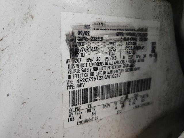 Photo 10 from auction – 2003 MAZDA TRIBUTE ES with VIN 4F2CZ96123KM10217