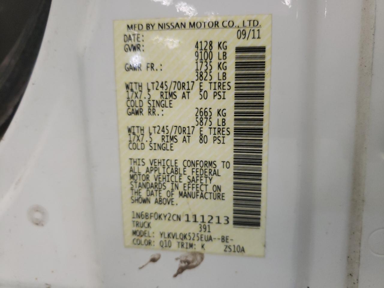 Photo 10 from auction – 2012 NISSAN NV 1500 with VIN 1N6BF0KY2CN111213