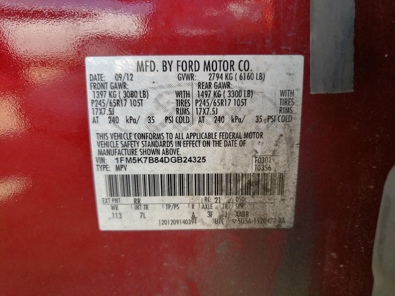 Photo 10 from auction – 2013 FORD EXPLORER with VIN 1FM5K7B84DGB24325