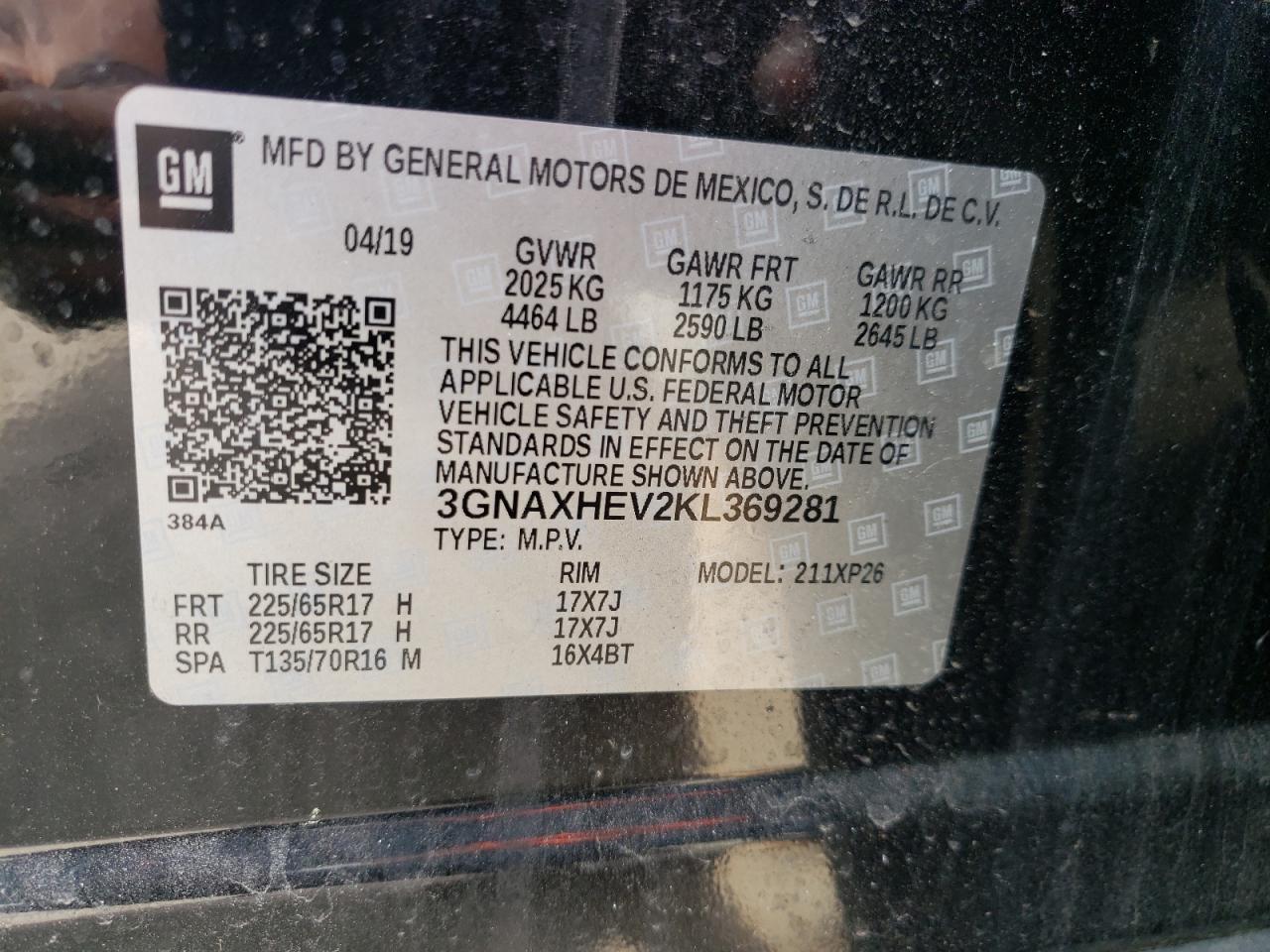 Photo 10 from auction – 2019 CHEVROLET EQUINOX LS with VIN 3GNAXHEV2KL369281