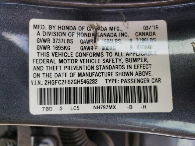 Photo 10 from auction – 2016 HONDA CIVIC LX with VIN 2HGFC2F62GH546282
