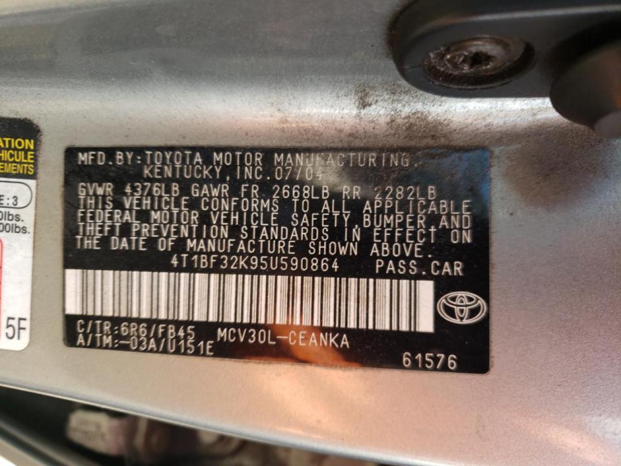 Photo 10 from auction – 2005 TOYOTA CAMRY LE with VIN 4T1BF32K95U590864