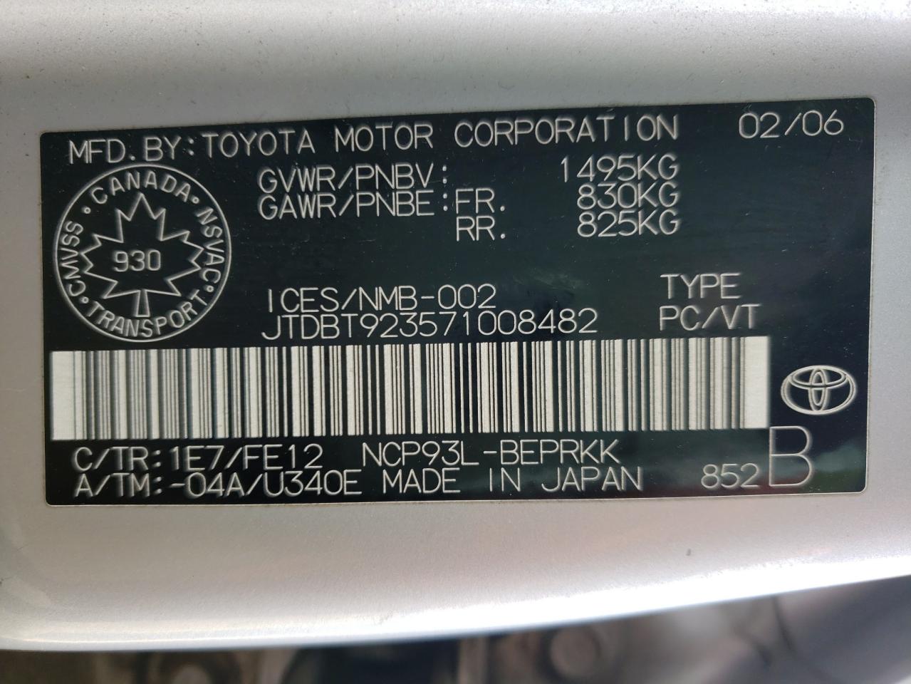 Photo 10 from auction – 2007 TOYOTA YARIS with VIN JTDBT923571008482