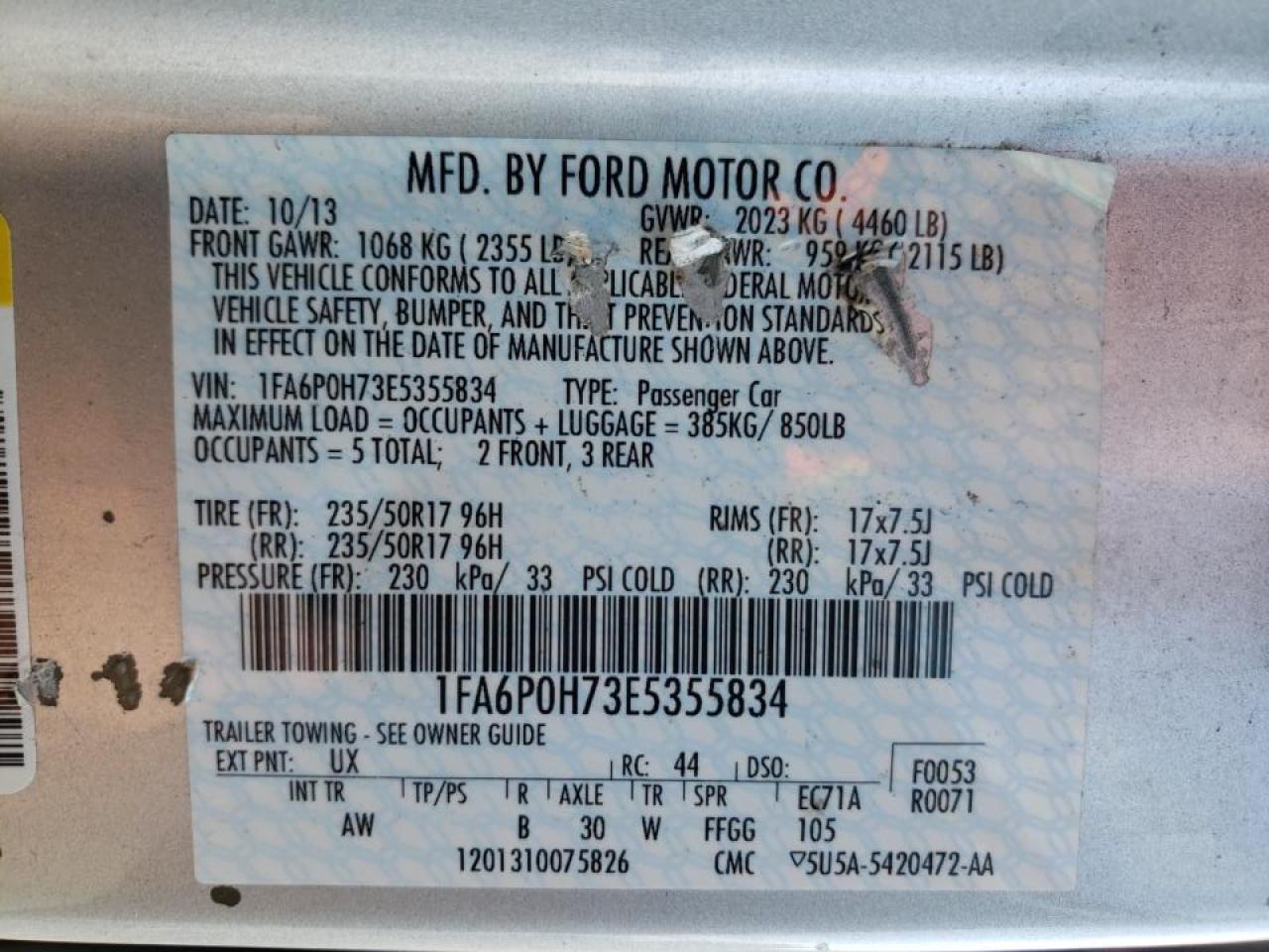 Photo 10 from auction – 2014 FORD FUSION SE with VIN 1FA6P0H73E5355834